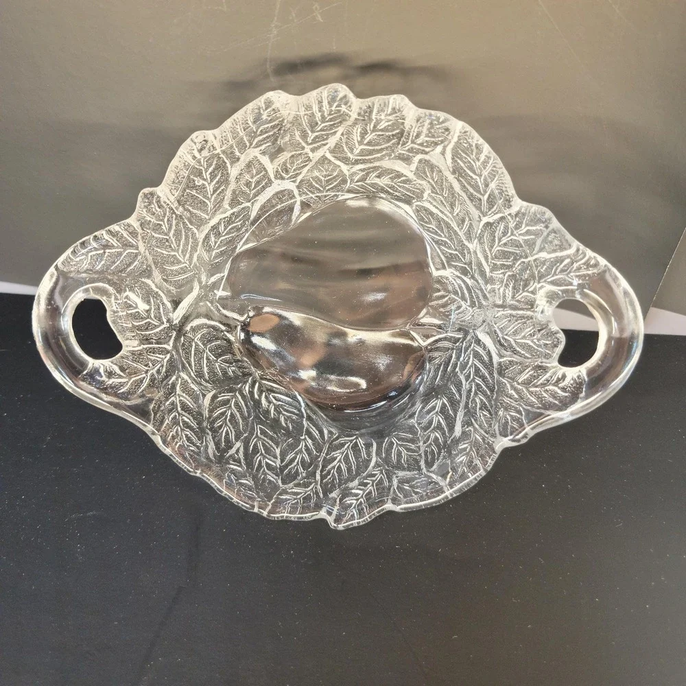 Vintage Indiana Glass Avocado Sweet Pear Clear Glass Relish Pickle Dish
